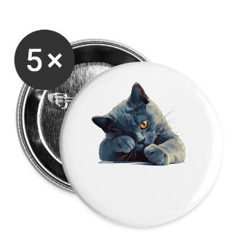 Chat bleu russe Russisch Blau Katze - Lot de 5 grands badges (56 mm) - blanc - Devant