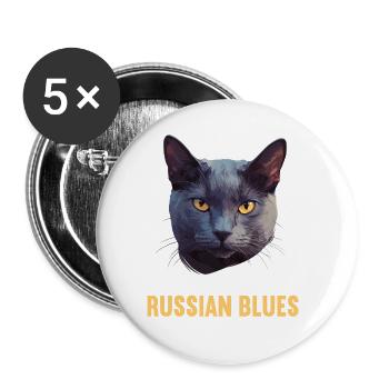 Chat bleu russe Russisch Blau Katze - Lot de 5 grands badges (56 mm) - blanc - Devant