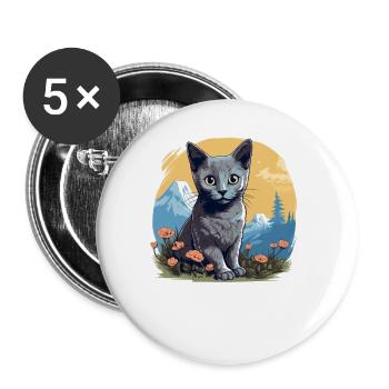 Chat bleu russe Russisch Blau Katze - Lot de 5 grands badges (56 mm) - blanc - Devant