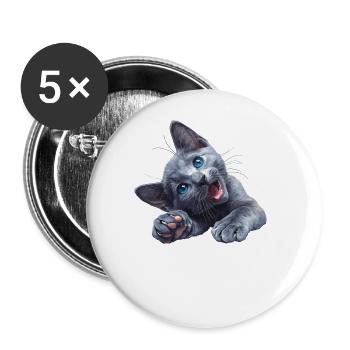 Chat bleu russe Russisch Blau Katze - Lot de 5 grands badges (56 mm) - blanc - Devant