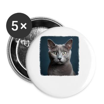 Chat bleu russe Russisch Blau Katze - Lot de 5 grands badges (56 mm) - blanc - Devant