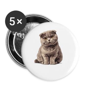 Scottish Fold Kätzchen Scottish Fold Katze - Buttons groß 56 mm (5er Pack) - Weiß - Vorne