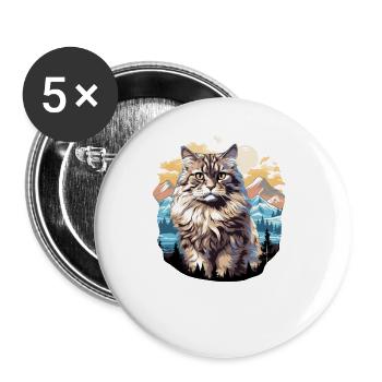Siberian Cat Sibirische Katze - Buttons groß 56 mm (5er Pack) - Weiß - Vorne