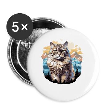 Siberian Cat Sibirische Katze - Buttons groß 56 mm (5er Pack) - Weiß - Vorne