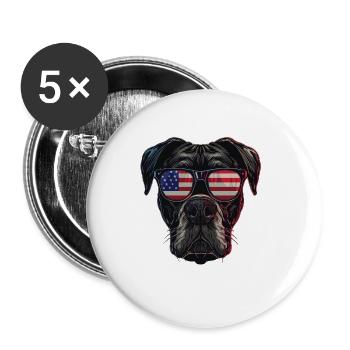 Boxer with American Sunglasses - Buttons large 2.2''/56 mm (5-pack) - white - Front