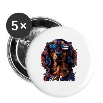 Dachshund with American Sunglasses - Buttons large 2.2''/56 mm (5-pack) - white - Front