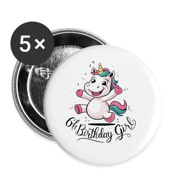 Licorne 6e anniversaire fille cadeau créature mythique - Lot de 5 grands badges (56 mm) - blanc - Devant
