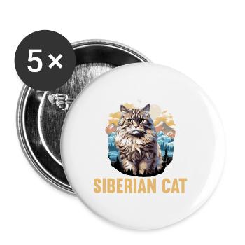 Siberian Cat Sibirische Katze - Buttons groß 56 mm (5er Pack) - Weiß - Vorne