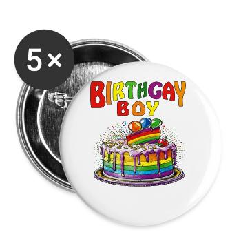 TORTE BIRTHGAY BOY - Buttons groß 56 mm (5er Pack) - Weiß - Vorne