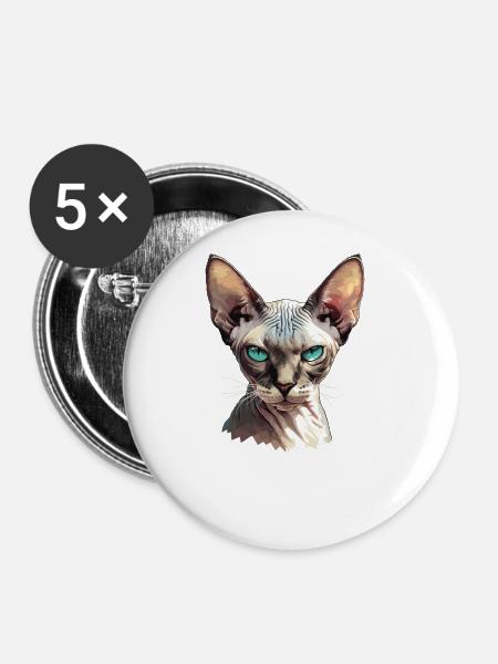 Sphynx Kätzchen Sphynx Katze - Buttons groß 56 mm (5er Pack) - Weiß