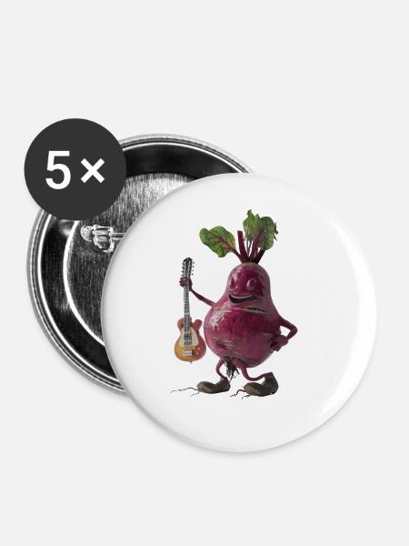 Rote Beete Gitarre - Buttons groß 56 mm (5er Pack) - Weiß