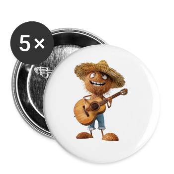 Kokosnuss Gitarre - Buttons groß 56 mm (5er Pack) - Weiß - Vorne