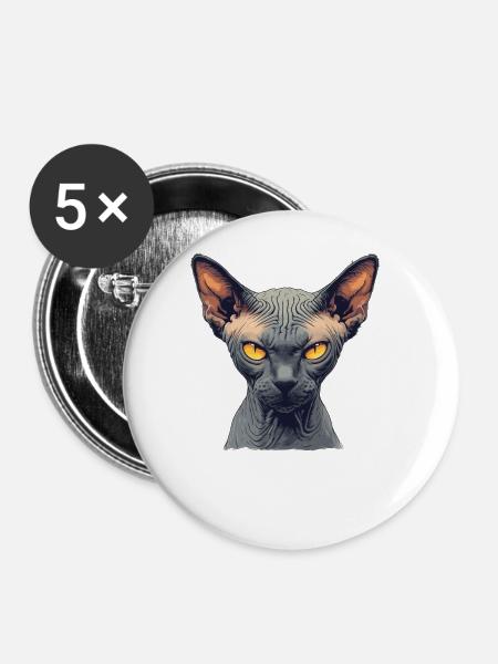 Sphynx Kätzchen Sphynx Katze - Buttons groß 56 mm (5er Pack) - Weiß