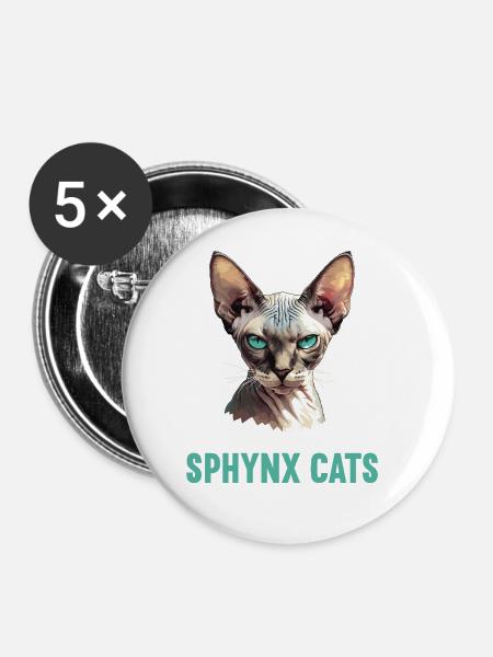 Sphynx Kätzchen Sphynx Katze - Buttons groß 56 mm (5er Pack) - Weiß