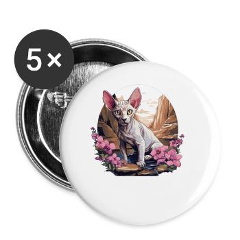Sphynx Kätzchen Sphynx Katze - Buttons groß 56 mm (5er Pack) - Weiß - Vorne