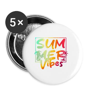 Summer Vibes Bunte Palme Retro Sommer - Buttons groß 56 mm (5er Pack) - Weiß - Vorne