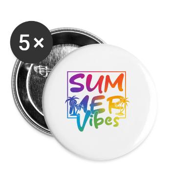 Summer Vibes Bunte Palme Retro Sommer - Buttons groß 56 mm (5er Pack) - Weiß - Vorne