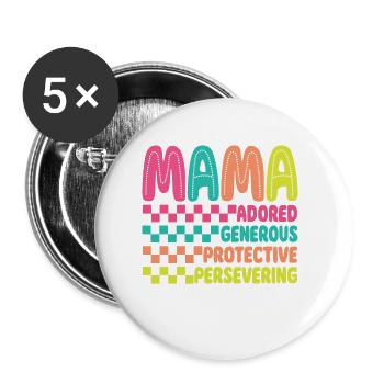 Rétro à carreaux Mama Mom Fête des mères - Lot de 5 grands badges (56 mm) - blanc - Devant