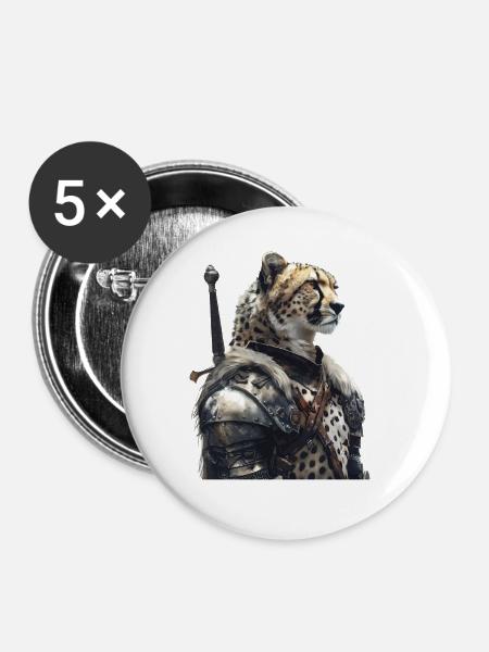 Gepard Ritter Mittelalter - Buttons groß 56 mm (5er Pack) - Weiß