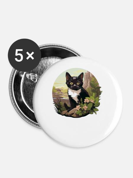 Tuxedo Kätzchen Tuxedo Katze - Buttons groß 56 mm (5er Pack) - Weiß