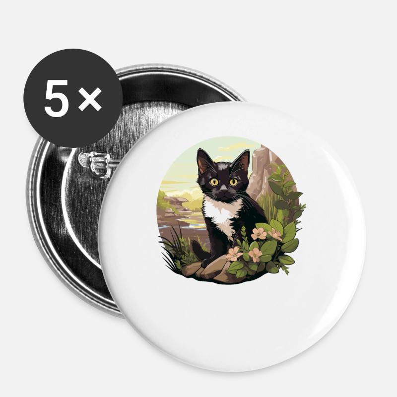 Tuxedo Kitten Tuxedo Cat - Buttons large 2.2''/56 mm (5-pack) - white