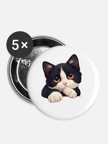 Tuxedo Kätzchen Tuxedo Katze - Buttons groß 56 mm (5er Pack) - Weiß