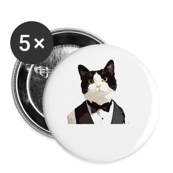 Tuxedo Kätzchen Tuxedo Katze - Buttons groß 56 mm (5er Pack) - Weiß - Vorne