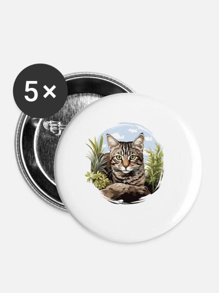 Tabby Kätzchen Tabby Katze - Buttons groß 56 mm (5er Pack) - Weiß