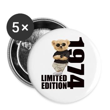 Édition limitée 1974 ours ours anniversaire 1974 - Lot de 5 grands badges (56 mm) - blanc - Devant