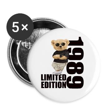 Édition limitée 1989 ours ours anniversaire 1989 - Lot de 5 grands badges (56 mm) - blanc - Devant