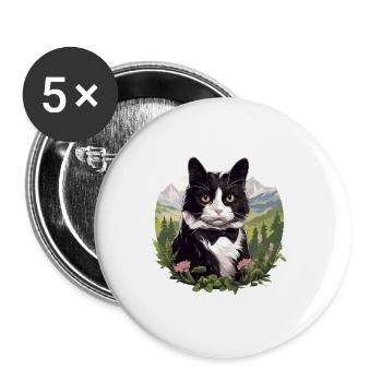 Tuxedo Kätzchen Tuxedo Katze - Buttons groß 56 mm (5er Pack) - Weiß - Vorne