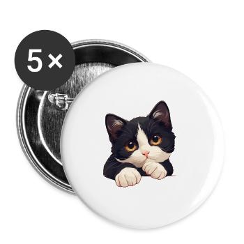 Tuxedo Kätzchen Tuxedo Katze - Buttons groß 56 mm (5er Pack) - Weiß - Vorne