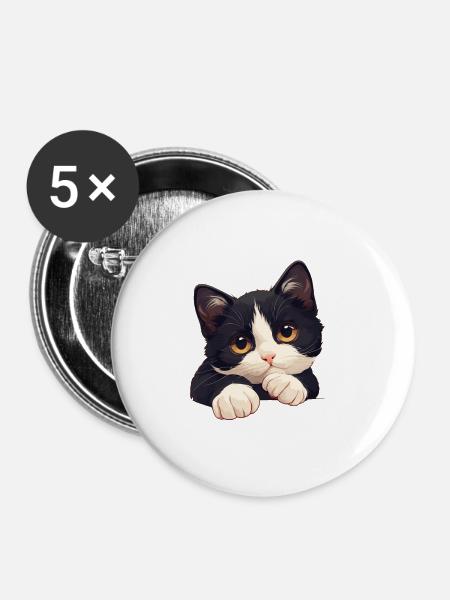 Tuxedo Kätzchen Tuxedo Katze - Buttons groß 56 mm (5er Pack) - Weiß
