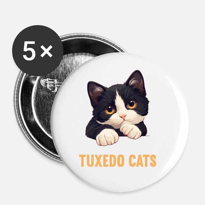 Tuxedo Kitten Tuxedo Cat - Buttons large 2.2''/56 mm (5-pack) - white