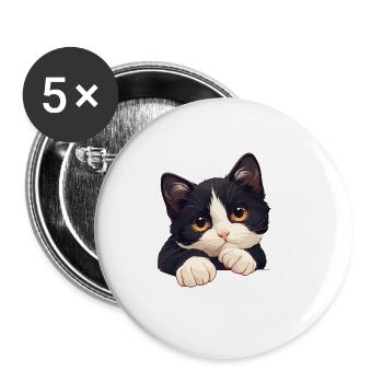 Tuxedo Kätzchen Tuxedo Katze - Buttons groß 56 mm (5er Pack) - Weiß - Vorne