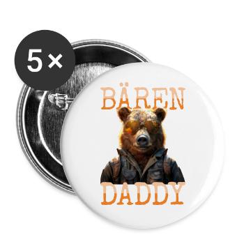 Bären Daddy Bär Papa Dad Vatertag Vater Grizzly - Buttons groß 56 mm (5er Pack) - Weiß - Vorne
