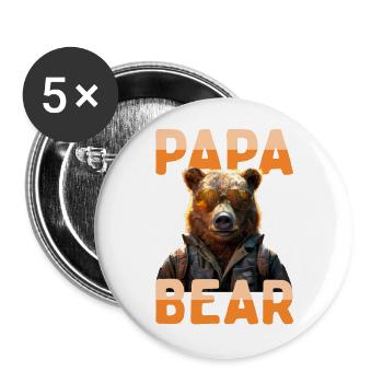 Papa Bear Bären Daddy Dad Vatertag Grizzly Bär - Buttons groß 56 mm (5er Pack) - Weiß - Vorne