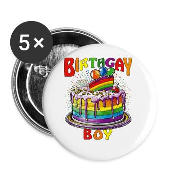 GÂTEAU NAISSANCEGARÇON GAY - Lot de 5 grands badges (56 mm) - blanc - Devant