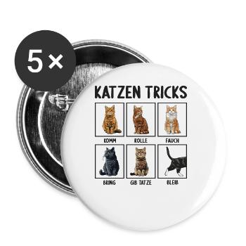 Katze Katzen Tricks lustiges Katzen - Buttons groß 56 mm (5er Pack) - Weiß - Vorne