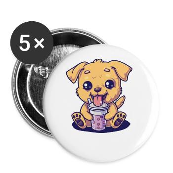 Hund der Bubble Tee trinkt Boba and Dogs Anime - Buttons groß 56 mm (5er Pack) - Weiß - Vorne