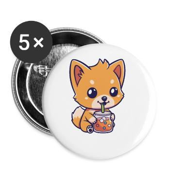 Hund der Bubble Tee trinkt Boba and Dogs Anime - Buttons groß 56 mm (5er Pack) - Weiß - Vorne