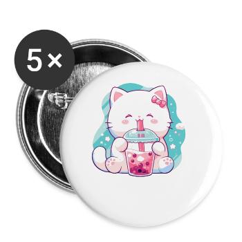Katze die Bubble Tee trinkt Boba and Cats Anime - Buttons groß 56 mm (5er Pack) - Weiß - Vorne