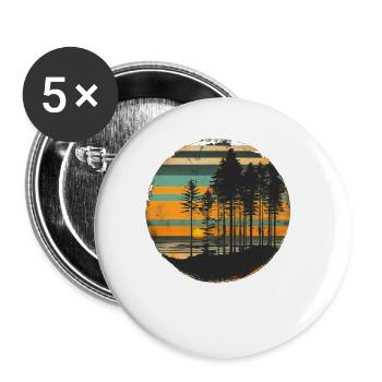 Coucher de soleil Forêt Nature En plein air Rétro Ambiance des années 80 - Lot de 5 grands badges (56 mm) - blanc - Devant