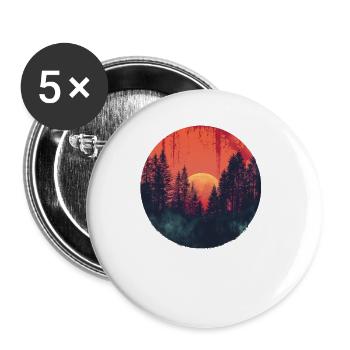 Sunset Forest Silhouette Extérieur Rétro Ambiance Années 80 - Lot de 5 grands badges (56 mm) - blanc - Devant