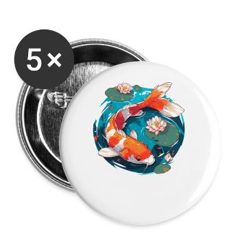 Vintage 80er Retro Japanisch Asiatisch Koi Karpfen - Buttons groß 56 mm (5er Pack) - Weiß - Vorne