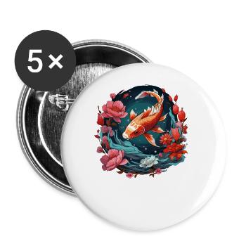 Vintage 80er Retro Japanisch Asiatisch Koi Karpfen - Buttons groß 56 mm (5er Pack) - Weiß - Vorne