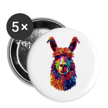 Alpaka Pop Art Bunte Farben Lama Regenbogen Alpaka - Buttons groß 56 mm (5er Pack) - Weiß - Vorne