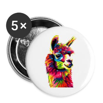 Alpaka Pop Art Bunte Farben Lama Regenbogen Alpaka - Buttons groß 56 mm (5er Pack) - Weiß - Vorne