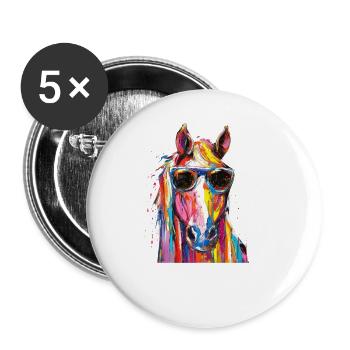 Cool Sunglasses Horse Covered In Rainbow Paint - Buttons groß 56 mm (5er Pack) - Weiß - Vorne