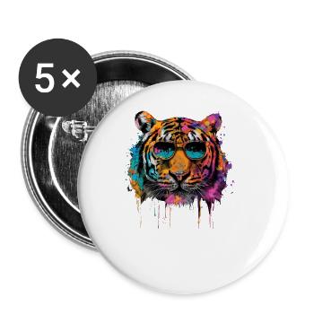 Cool Sunglasses Tiger Covered In Rainbow Paint - Buttons large 2.2''/56 mm (5-pack) - white - Front